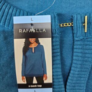Rafaella Women's Long Sleeve  V-Neck Top Color Lyons Blue Size L